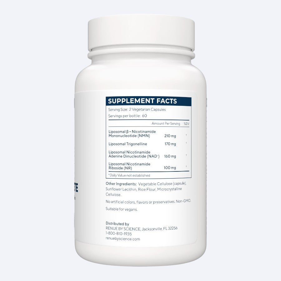 Renue By Science - NAD⁺ Complete – NAD⁺, NMN, NR & Trigonelline (Liposomal) 120 Ct. (60 Servings)